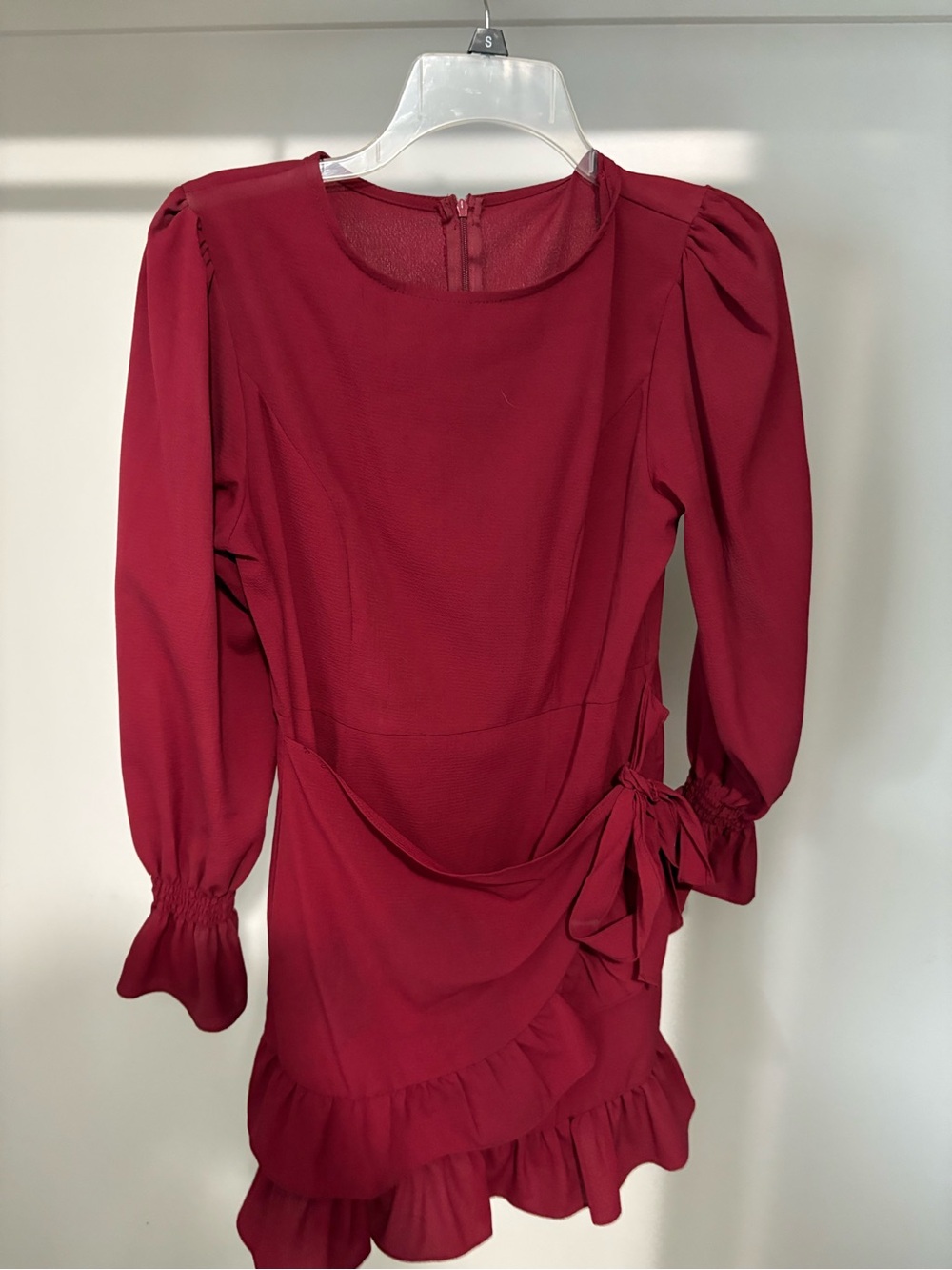 Women's Red Ruffled Wrap-Detail Mini Dress
